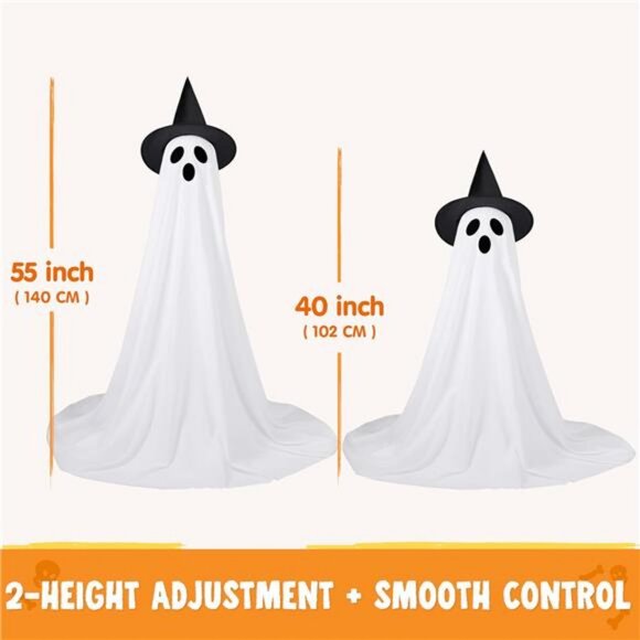 2 Packs 47'' Halloween Decorations Outdoor Standing Ghost, Light Up - Picture 2 of 8